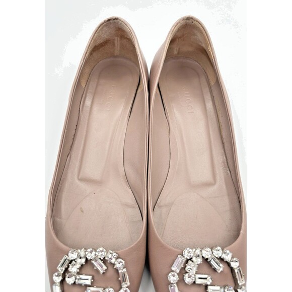 Gucci Nappa Crystal Interlocking G Low Heel Pumps Pink/Nude Leather Sz EU 35.5 - Picture 7 of 15